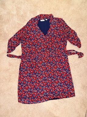 Floral Belted Dress in Navy and Red